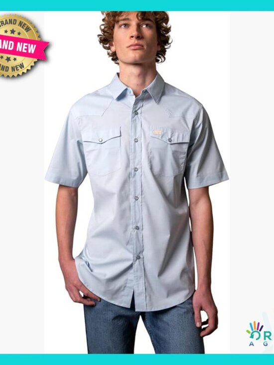 Other - Light Blue Western Pearl Snap Short Sleeve Dress Shirt Classic Adjustable Fit